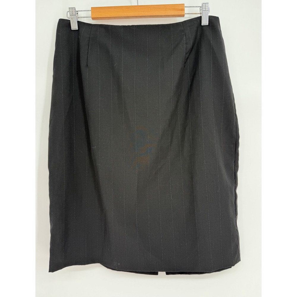 Ann Taylor Black Pinstripe Wool Pencil Skirt Sz 14 Professional Workwear